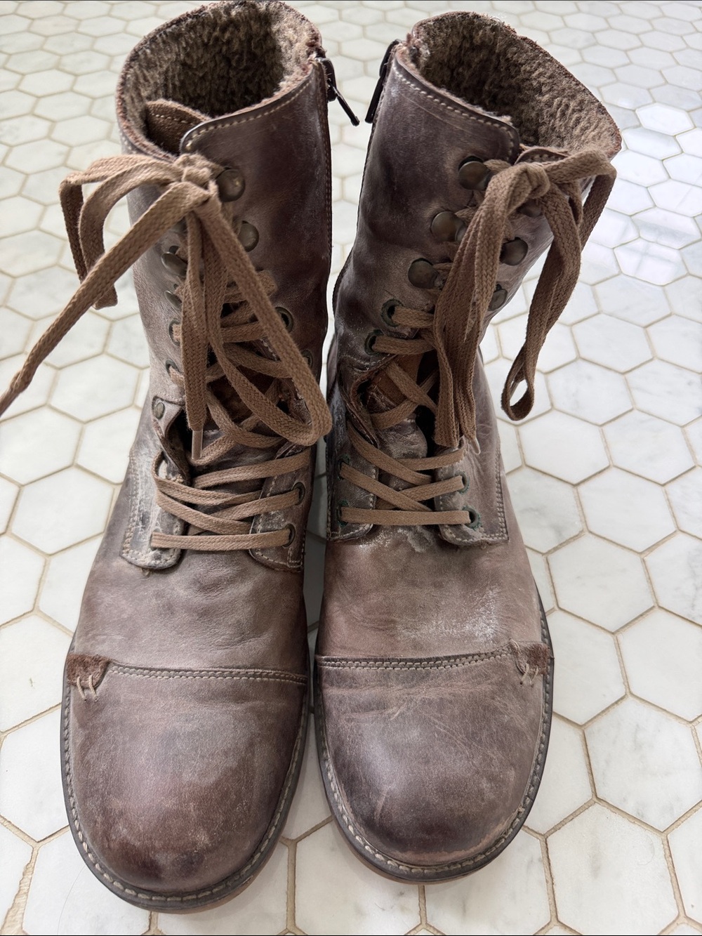 Steve Madden Brown Lace-Up faux fur lined Combat Boots